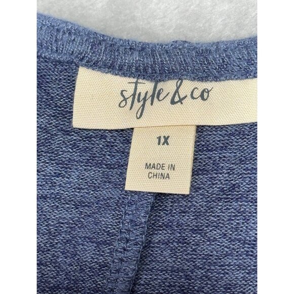 Style & Co Womens 1X Blue V-Neck Long Sleeve Sweater Top  Viscose & Polyester - Picture 3 of 16